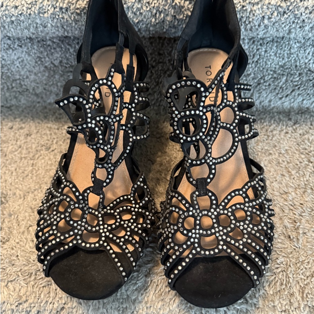 Torrid Black Rhinestone Embellished Wedge Heels